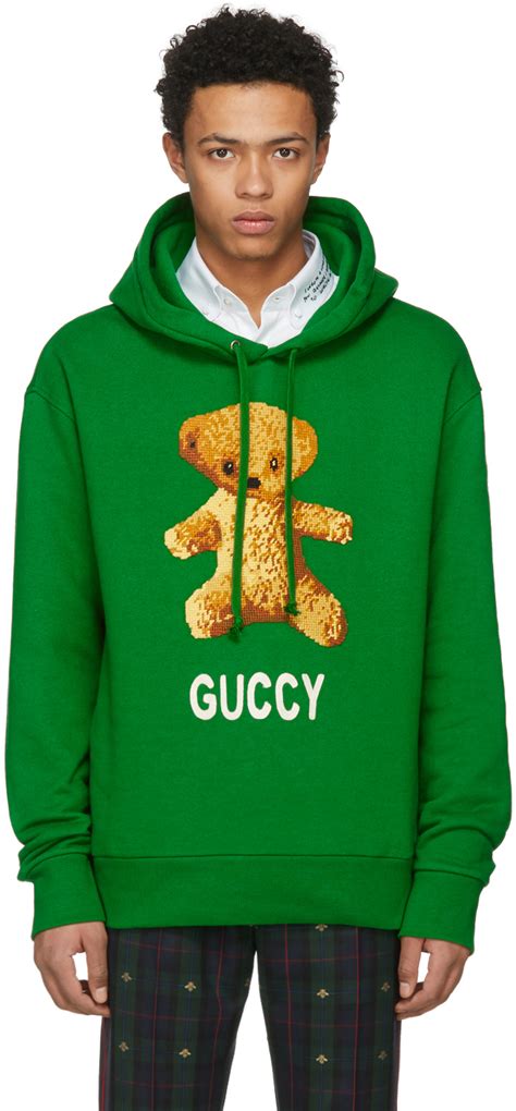 gucci green hoodie bear|Gucci Green Guccy Teddy Bear Hoodie for Men .